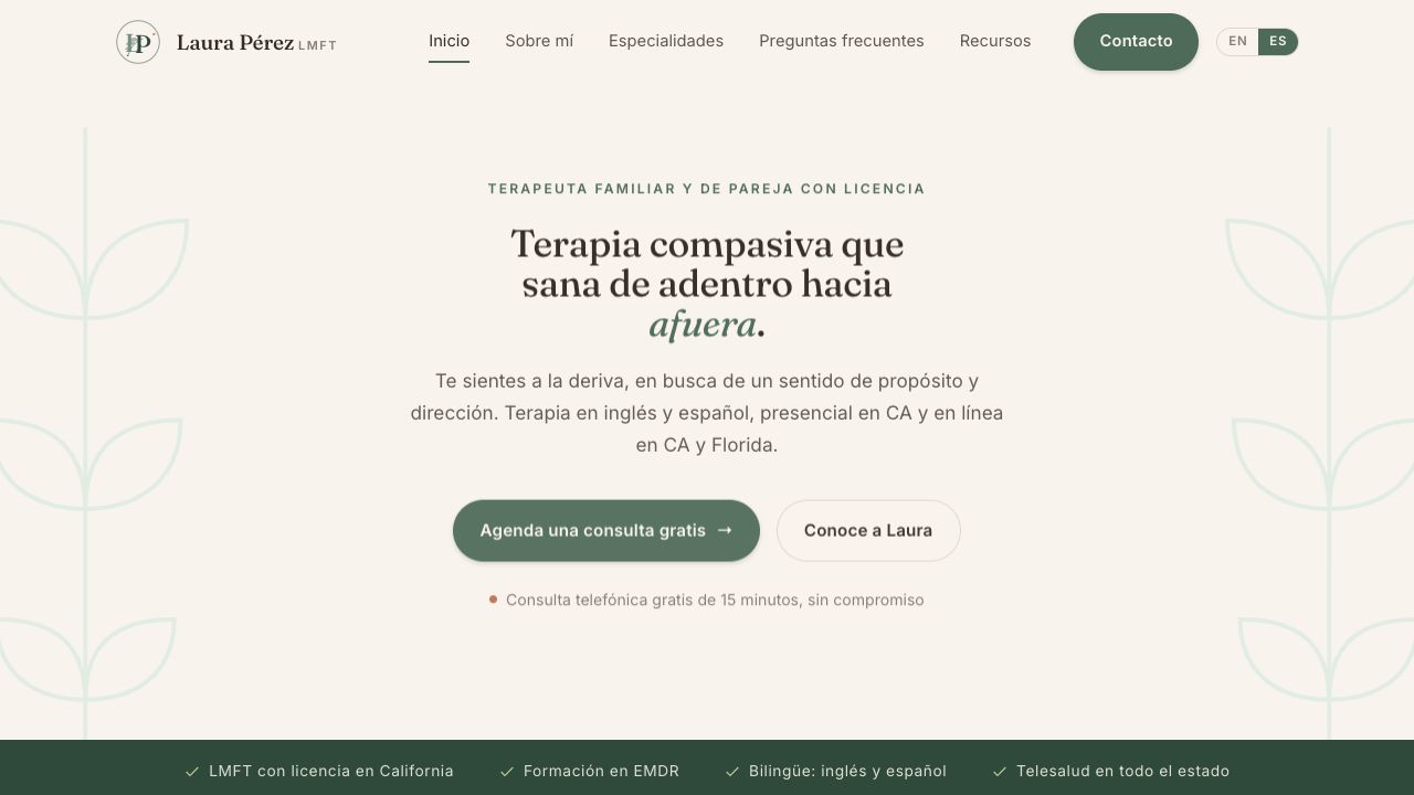 Sitio web de Laura Pérez LMFT